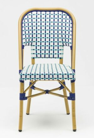 Chaise bistrot terrasse rotin bleu turquoise blanc Uruguay CHR