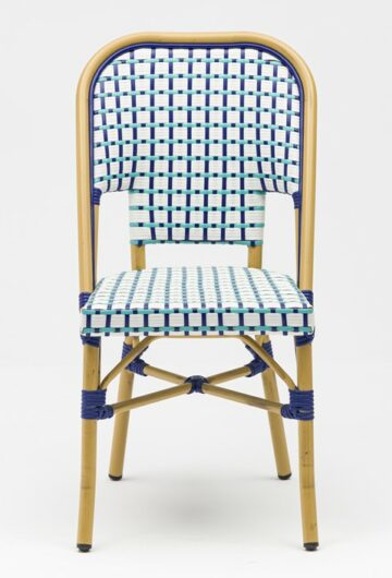 Chaise bistrot terrasse rotin bleu turquoise blanc Uruguay CHR