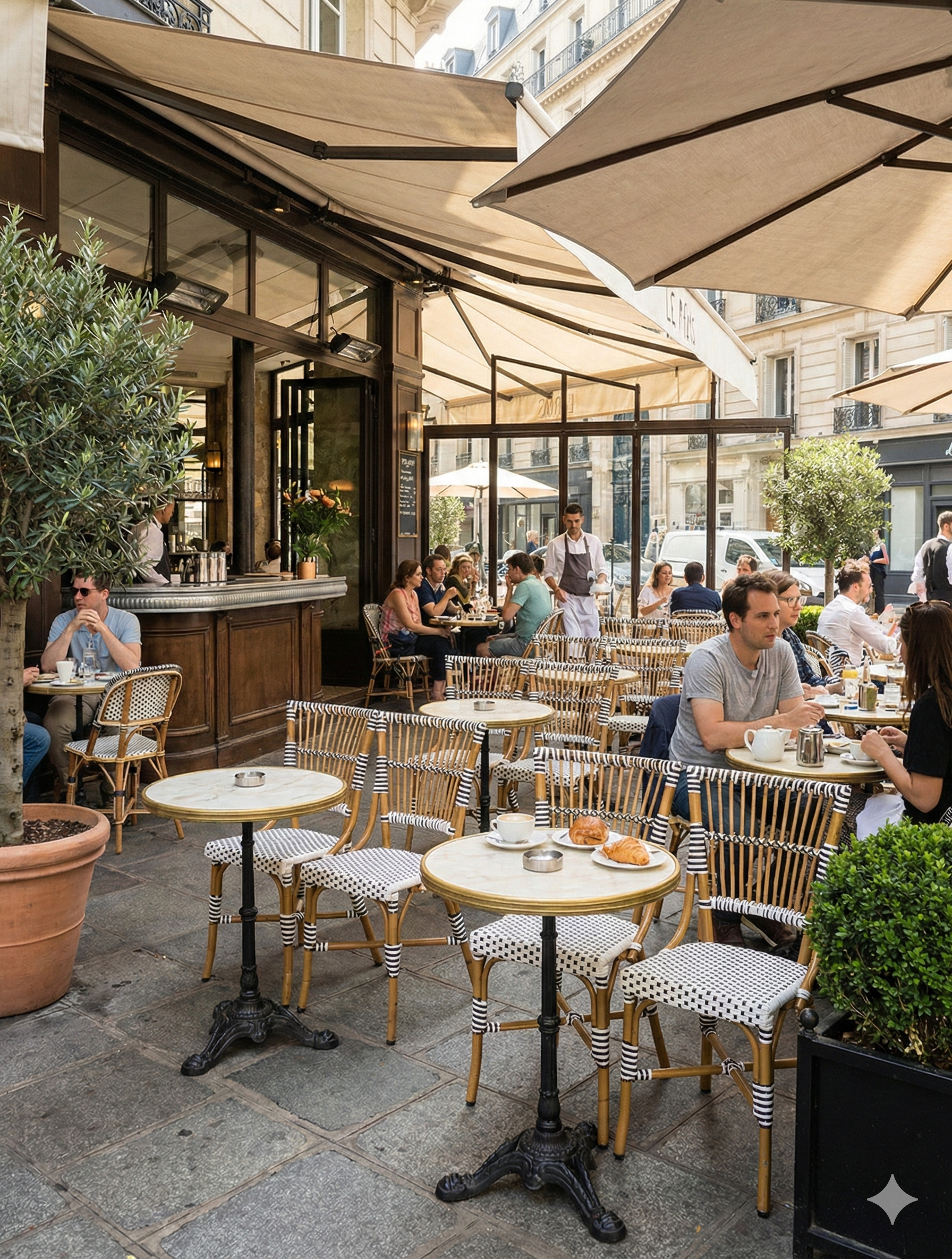 Chaise bistrot rotin noir et blanc extérieur