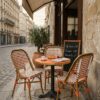 Ensemble bistrot terrasse orange pliable 60cm chaise rottin orange et noir
