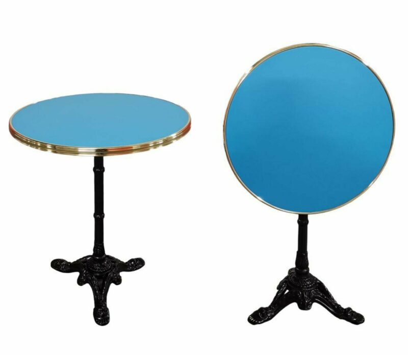 Table Bistrot Extérieur Turquoise & Laiton 60cm - Piètement Fonte d'Aluminium Noir- Réf : IBIZA-TBL-EXT-BIST-60
