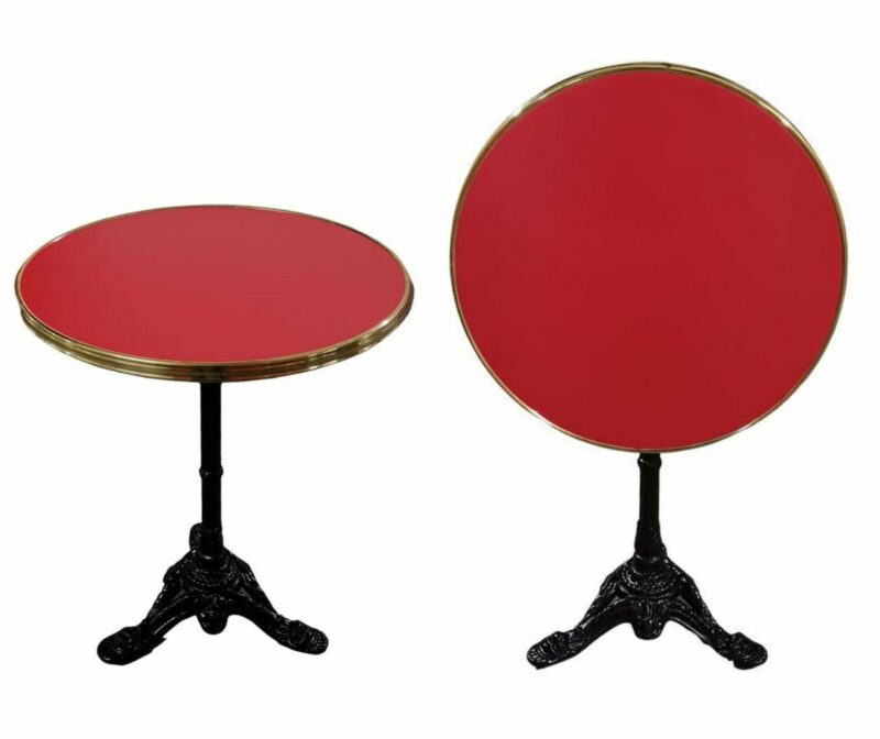 Table Bistrot Extérieur Rouge Feu - Piétement Fonte d'Aluminium Noir, Plateau Stratifié Laiton 60cm- Réf : LOVE-TBL-BIST-EXT-ALU-60