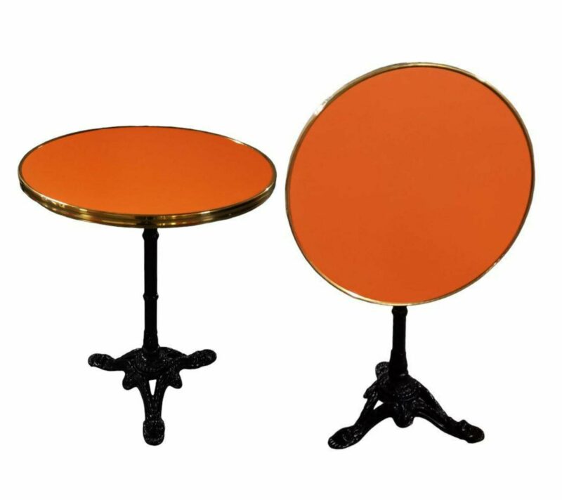 Table Bistrot Extérieur Orange Cerclée Laiton Ø60cm - Piètement Fonte d'Aluminium Noir - Réf: AMSTERDAM-TBL-BIST-EXT-60