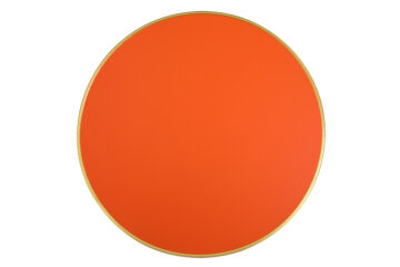 Plateau de table bistrot CHR AMSTERDAM rond 60 cm stratifié orange avec cerclage aluminium laiton