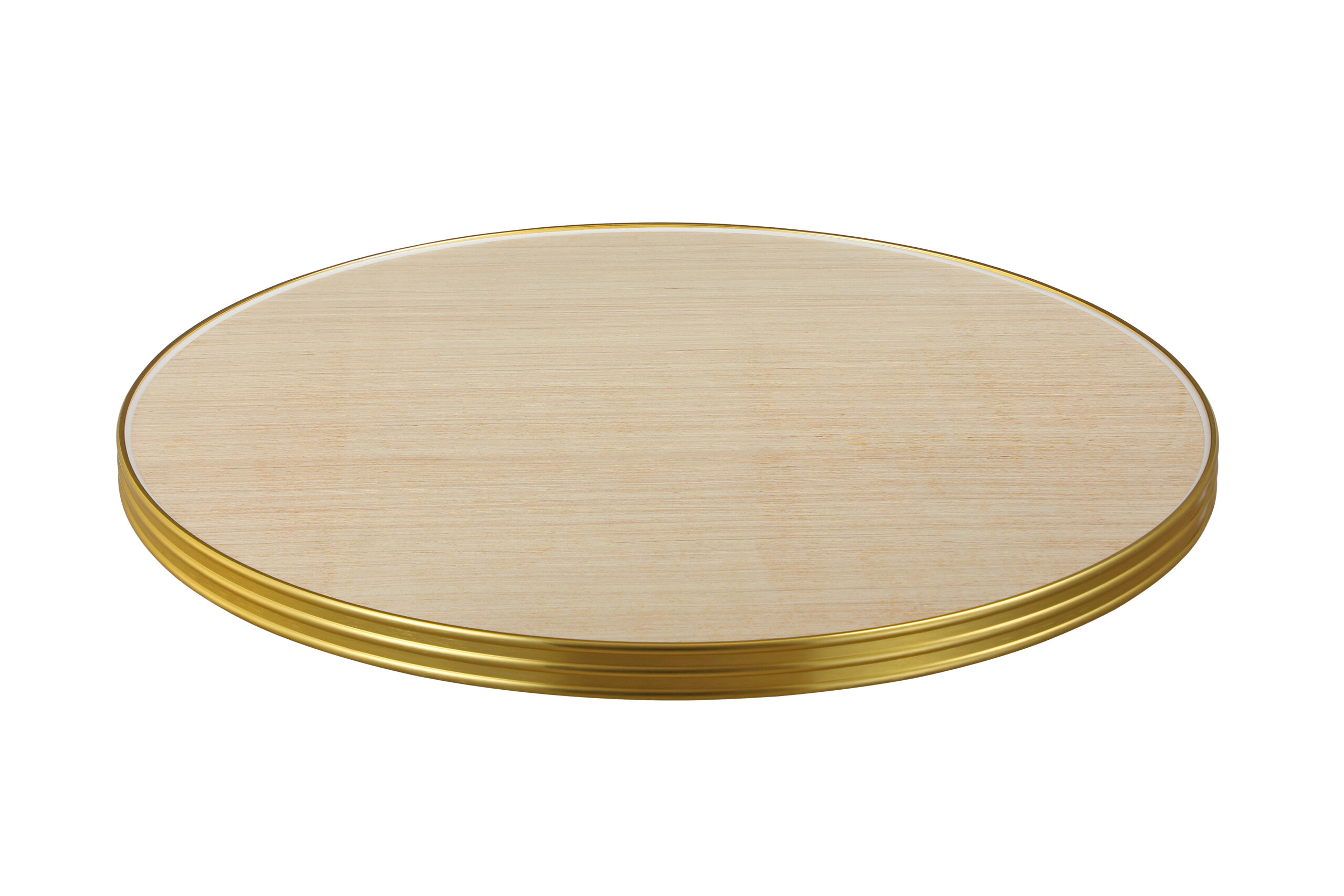 Plateau de table bistrot CHR AMSTERDAM rond 60 cm stratifié orange avec cerclage aluminium laiton