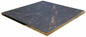 Plateau AXIS noir marbré intérieur extérieur 60x60 cerclage inox titane CHR HORECA