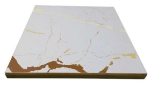 Plateau de table intérieur CHR 60x60 marbre blanc doré MDF 18 mm cadre métallique doré 4 cm