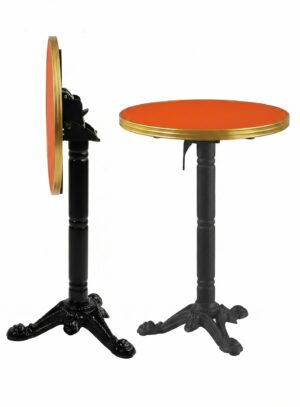 Table bistrot pliante orange Ø60 cm avec cerclage laiton pour terrasse restaurant CHR