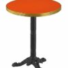 Table bistrot pliante orange Ø60 cm avec cerclage laiton pour terrasse restaurant CHR