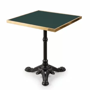 Table bistrot carrée 60x60 NATURA vert RAL 6004 avec cerclage laiton et pied fonte noir PARIS 3