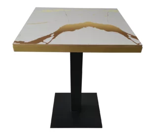 Table intérieure CHR 60x60 cm marbre blanc doré avec pied fonte noir