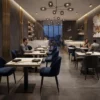 Table bistrot restaurant intérieur carrée 60×60 cm MDF marbré blanc doré – Piètement fonte noir – CALACATTA ORO