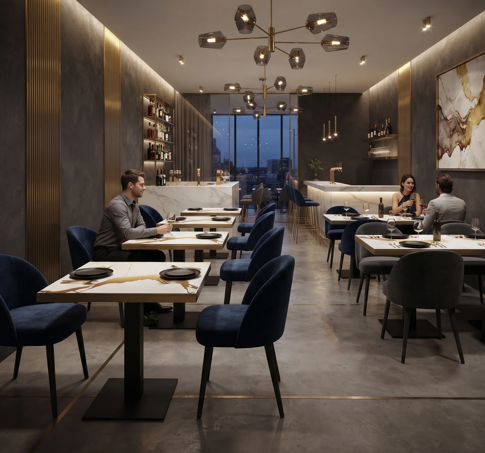 Table bistrot restaurant intérieur carrée 60×60 cm MDF marbré blanc doré – Piètement fonte noir – CALACATTA ORO – Image 2