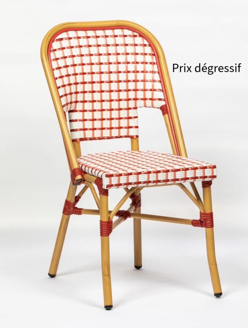 Chaise Bistrot PINK LADY : Aluminium Bambou & Rotin Synthétique Rose/Rouge - Empilable & Pro