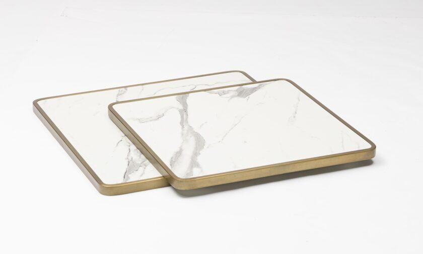 Plateau de table extérieur bistrot carré blanc marbré calacatta 60x60cm ou 70x70cm - Réf CALACATTA-PLC-BIST-6070 – Image 2
