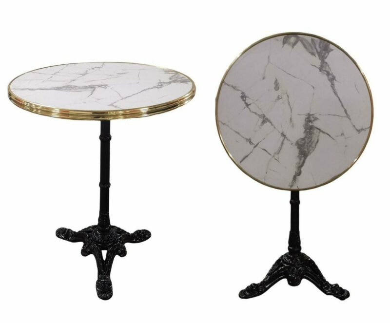 Table bistrot extérieur fonte d'aluminium ronde blanc marbré 60cm - Réf : Calacatta TBLR-60