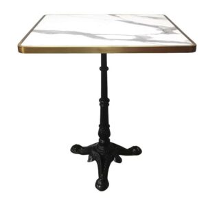 Table terrasse bistrot 60x60 cm carré – Plateau stratifié marbré blanc – Piètement fonte noir – Extérieur CHR  - CALACATTA TBL-6