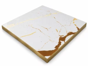Plateau de table restaurant carré 60×60 cm CALACATTA ORO MDF effet marbre blanc doré