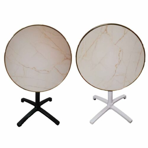 Table extérieur pliable/encastrable avec plateau rond bistrot décor marbre beige D60CM et D70CM / Amore-TBLR60-70