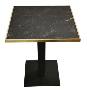 Table Bistrot Carrée 60x60cm JAGUAR - Plateau Noir Marbré, Piètement Fonte Noir, Cadre Laiton - CHR- Réf : TBL-BIST-JAGUAR-CUBA