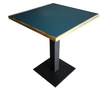 Table Bistrot Carrée 60x60cm, Plateau vert RAL 6004, Cadre Laiton, Piètement Fonte Noir - Idéal CHR - Réf: NATURA-TBL-INT-CUBA6060