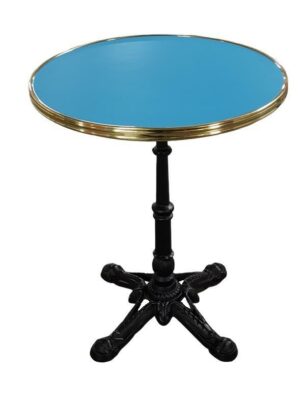 Table terrasse bistrot Ø60 cm ronde – Plateau stratifié turquoise – Piètement fonte noir – Extérieur CHR – IBIZA-TBL-5
