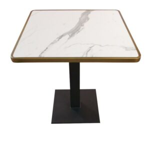 Table Bistrot 60x60cm carrée - Plateau hpl Marbre Blanc - Piètement Fonte - Mobilier CHR -CALACATTA TBL-1