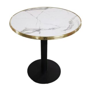 Table restaurant Calacatta 60cm avec pied RONDA45 base ronde noire