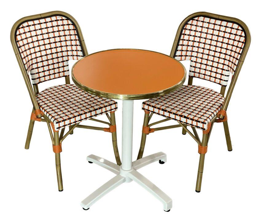 Ensemble bistrot composé d'une table bistrot orange et de 2 chaises bistrot orange et noir - Réf : PACK-AMSTERDAM-1 – Image 2