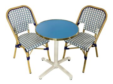 Ensemble de terrasse rotin Ibiza : Table bleu turquoise et chaises bleu et blanc pour terrasse | CHR | Événements- Réf : PACK-IBIZA-1