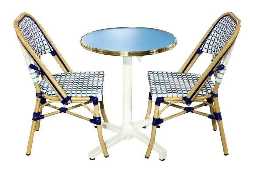 Ensemble bistrot Ibiza : Table bleu turquoise et chaises bleu et blanc pour terrasse | CHR | Événements- Réf : PACK-IBIZA-1 – Image 2