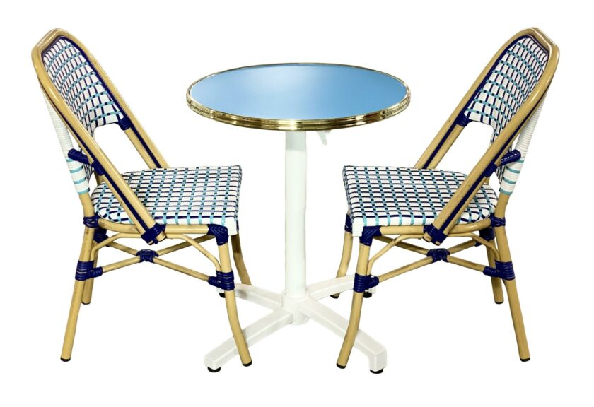 Ensemble bistrot Ibiza : Table bleu turquoise et chaises bleu et blanc pour terrasse | CHR | Événements- Réf : PACK-IBIZA-1 – Image 2