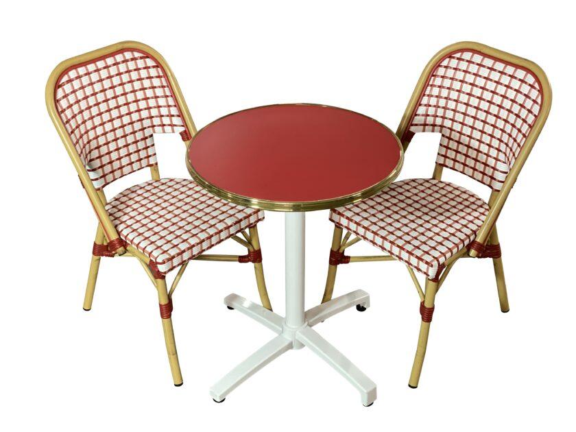 Ensemble bistrot rouge feu et rose | Table et chaises aluminium pour terrasse HORECA - Réf : PACK-LOVE-1