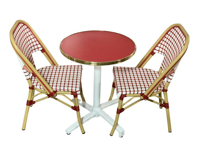 Ensemble bistrot rouge feu et rose | Table et chaises aluminium pour terrasse HORECA - Réf : PACK-LOVE-1 – Image 3