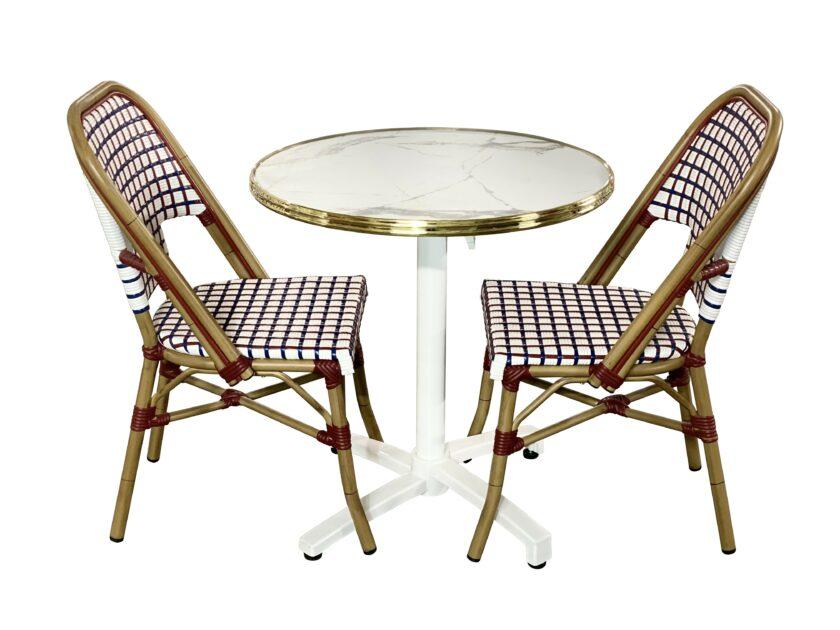 Ensemble bistrot "France" : Table marbré blanc Calacatta et chaises tricolores | Terrasse CHR & Événements- Réf : PACK-FRANCE – Image 2