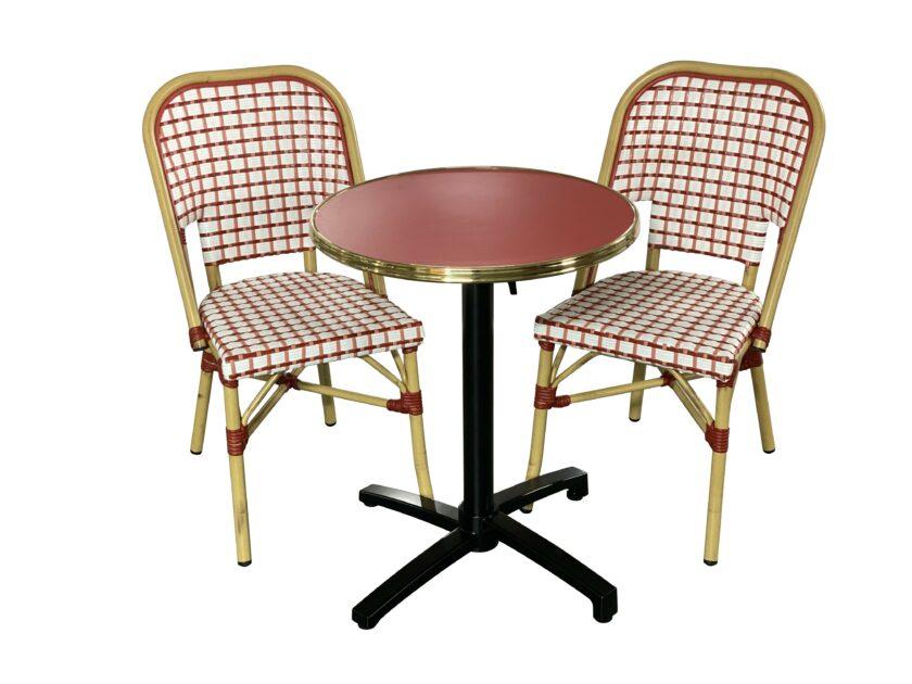 Ensemble bistrot rouge feu et rose | Table et chaises aluminium pour terrasse HORECA - Réf : PACK-LOVE-1 – Image 2