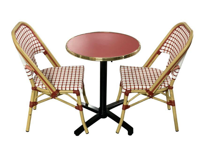 Ensemble bistrot rouge feu et rose | Table et chaises aluminium pour terrasse HORECA - Réf : PACK-LOVE-1 – Image 4