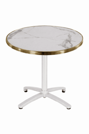 Table terrasse pliante encastrable blanche Ø60 cm avec plateau marbre blanc Calacatta pour restaurant CHR