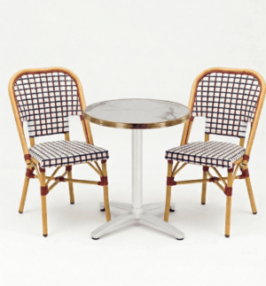ensemble terrasse restaurant bistrot table 60 cm 2 chaises rotin France CHR