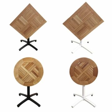 Table pivotante extérieur avec plateau en bois d'iroko rond de 60cm ou rectangle 60x70cm - Réf : ROKO-TBLP-60