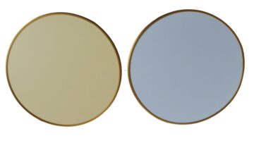 Plateau de table bistrot Ø50cm – Stratifié HPL Jaune Pale & Bleu Pale – Intérieur/Extérieur - Réf : PLR-BIST-RIVOLI-JBP-50