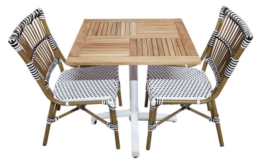 Ensemble bistrot composé de 2 chaises rotin & 1 table pivotante plateau bois d'iroko 60x70cm - Réf : Pack-ROKO-TORINO – Image 3