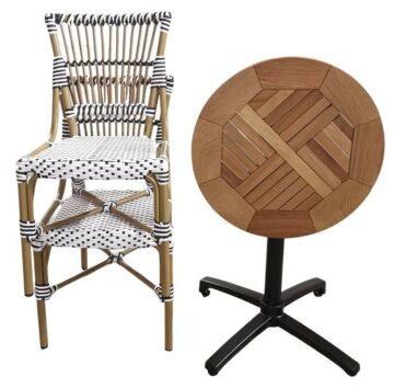 Ensemble bistrot composé de 2 chaises rotin & 1 table pivotante plateau bois d'iroko 60cm ou 60x70cm- Réf : Pack-ROKO-TORINO-2