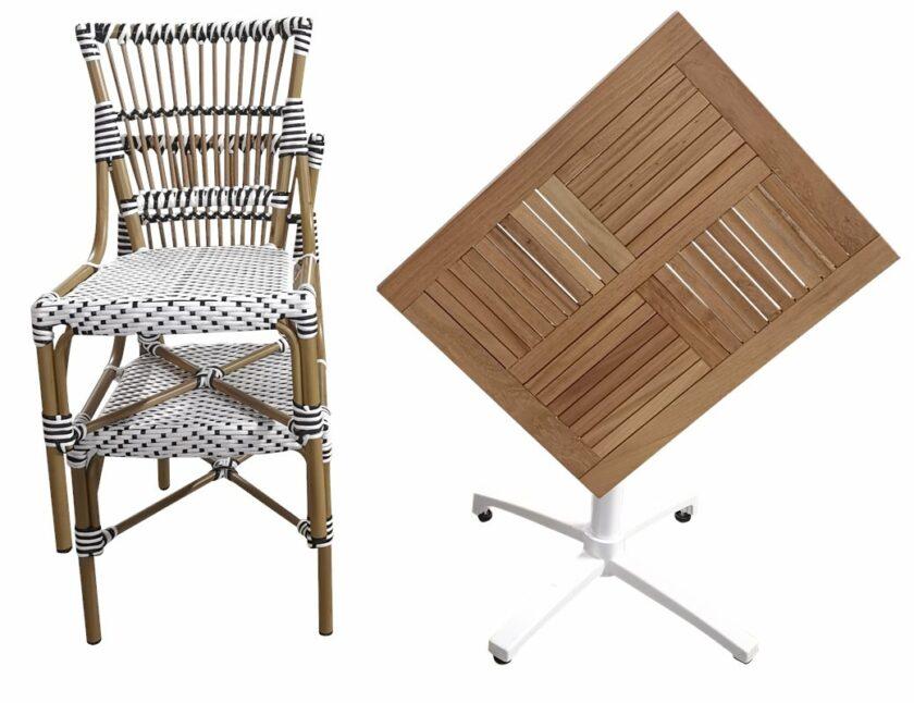 Ensemble bistrot composé de 2 chaises rotin & 1 table pivotante plateau bois d'iroko 60x70cm - Réf : Pack-ROKO-TORINO – Image 2
