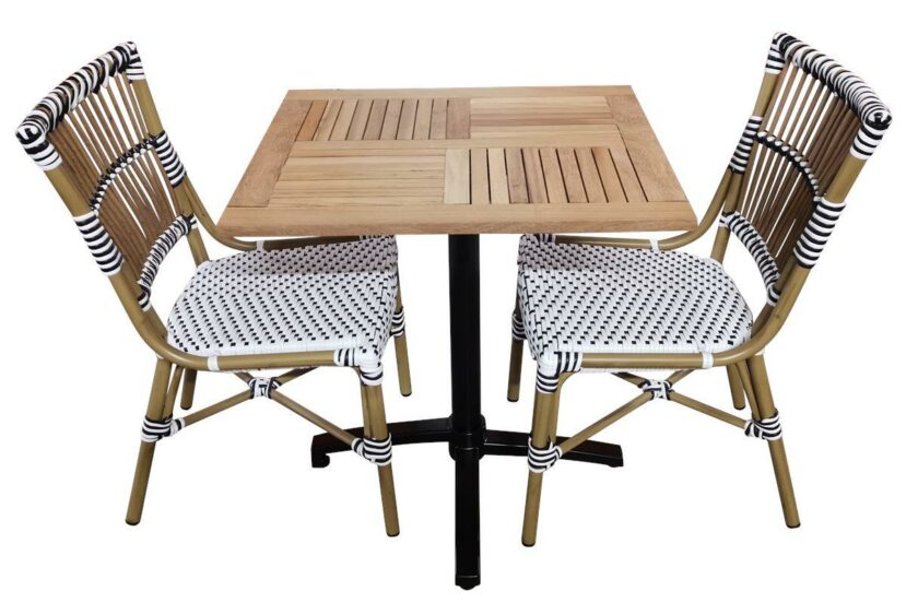 Ensemble bistrot composé de 2 chaises rotin & 1 table pivotante plateau bois d'iroko 60x70cm - Réf : Pack-ROKO-TORINO – Image 4