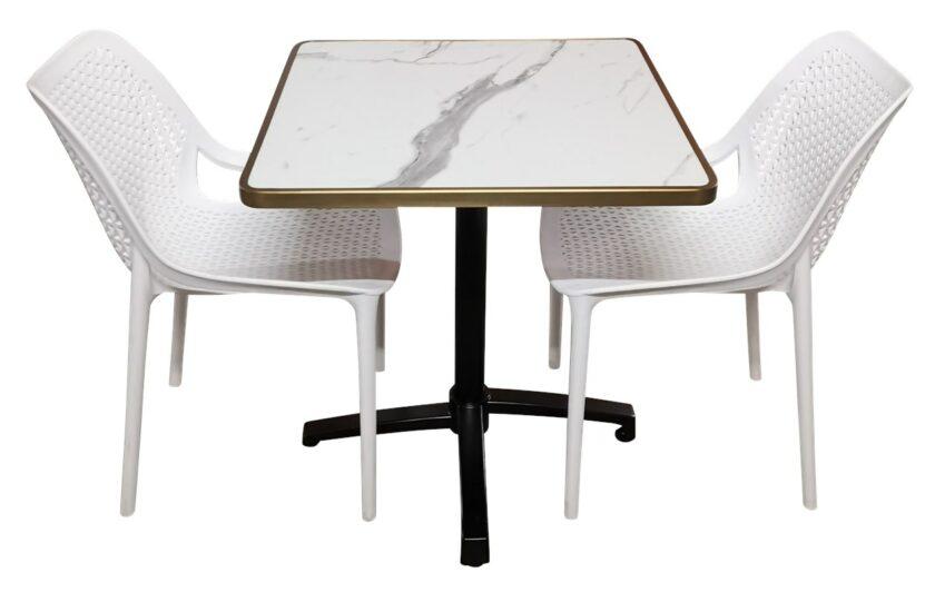 Ensemble de terrasse CHR/HORECA - Table bistrot pivotante marbre Calacatta 60x60/70x70cm & chaises blanche - Réf: PACK-PANAMA-CALACATTA – Image 3