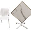ensemble terrasse restaurant CHR marbre Calacatta pied pliable chaise Cannes
