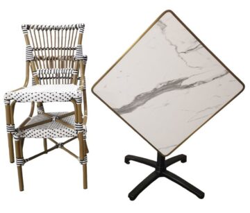 Ensemble extérieur de table bistrot pivotante et 2 chaises rotin noir/blanc - Réf : PACK-TORINO-2