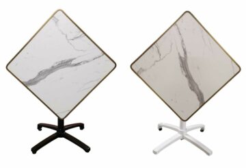 Table de terrasse pivotante extérieur avec avec plateau bistrot hpl marbre blanc carré 60x60 ou 70x70cm - Réf : CALACATTA-TBL-6070
