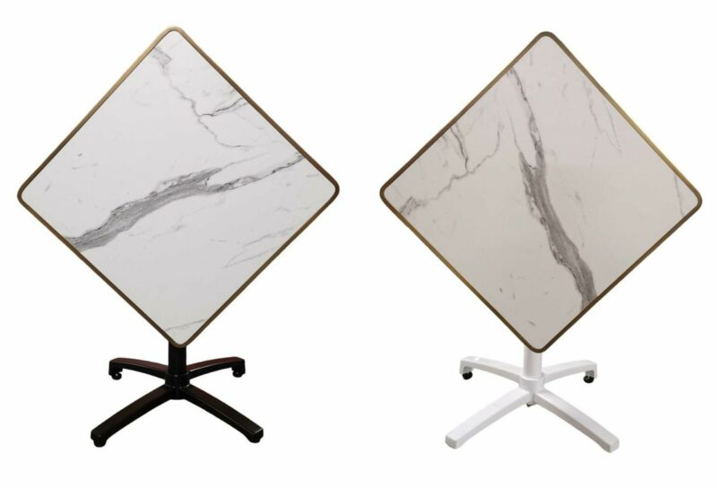 Table de terrasse pivotante extérieur avec avec plateau bistrot hpl marbre blanc carré 60x60 ou 70x70cm - Réf : CALACATTA-TBL-6070